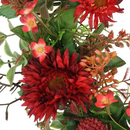 Floristik24 Couronne d'automne fleurs en soie gerbera rouge chardon couronne de porte Ø42cm