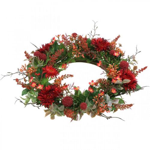 Floristik24 Couronne d'automne fleurs en soie gerbera rouge chardon couronne de porte Ø42cm