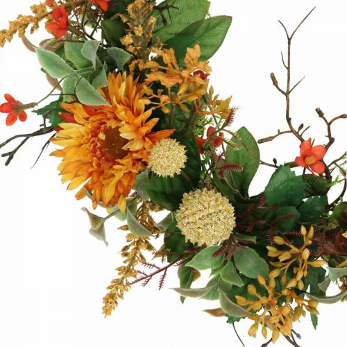 Floristik24 Couronne d'Automne Fleurs en Soie Jaune Gerbera Chardon Couronne Murale Ø42cm