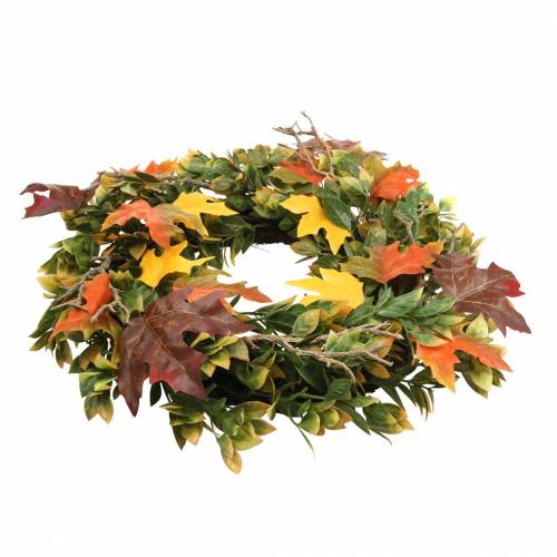 Floristik24 Guirlande de feuilles d&#39;automne artificiellement verte, jaune, orange Ø45cm