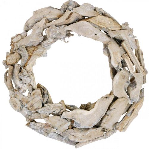 Couronne en bois racines et branches Couronne décorative blanchie à la chaux Ø40cm H9cm