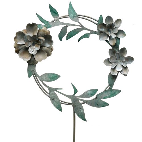 Pique de jardin avec couronne florale, métal H. 63 cm