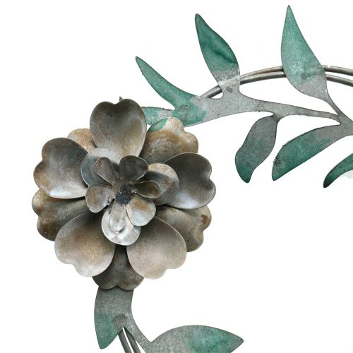 Pique de jardin avec couronne florale, métal H. 63 cm