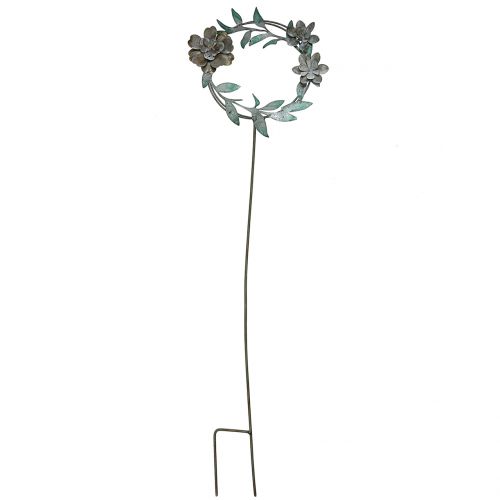 Article Pique de jardin avec couronne florale, métal H. 63 cm