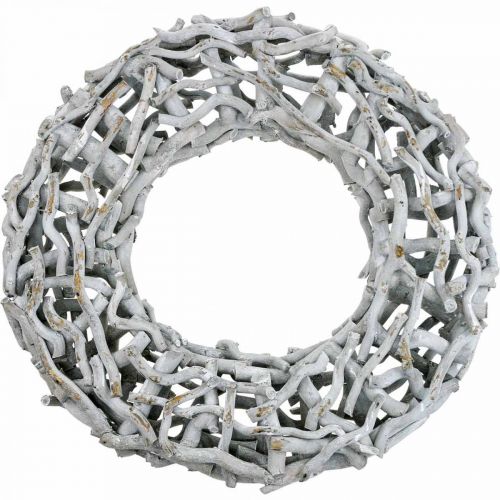 Couronne décorative bois et brindilles blanchies à la chaux Couronne en bois grand Ø60cm