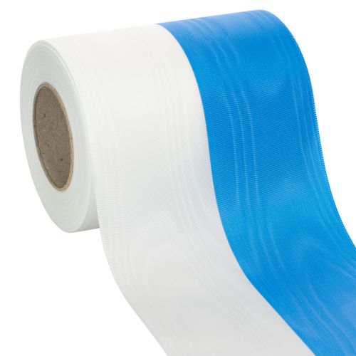 Article Ruban moiré bleu et blanc pour couronne 125 mm – Ruban de deuil et décoratif de haute qualité, ruban traditionnel élégant, rouleau de 25 m