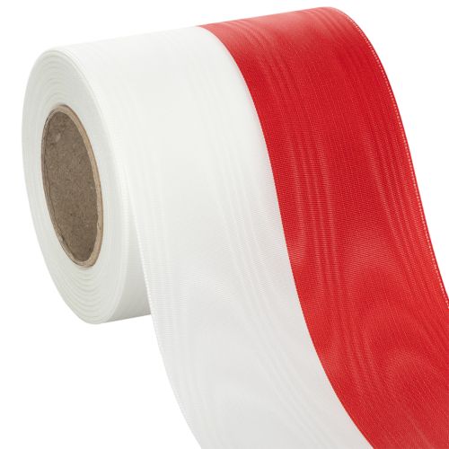 Article Rubans de couronne moirés blanc-rouge 100 mm