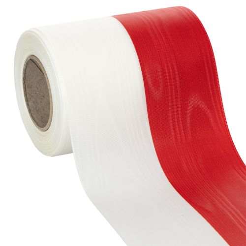 Article Ruban moiré blanc et rouge pour couronne, 125 mm - ruban de deuil, ruban décoratif, ruban à nœud, ruban festif, rouleau de 25 m