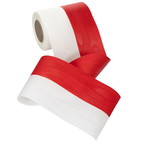 Ruban décoratif moiré blanc et rouge 125 mm x 25 m en acétate | Floristik24.fr