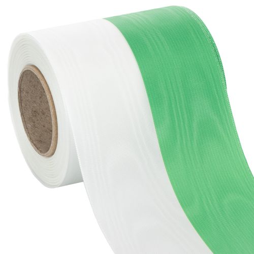 Article Ruban moiré vert et blanc pour couronne, 100 mm x 25 m - ruban national, bordure en taffetas, ruban à nœud, ruban décoratif
