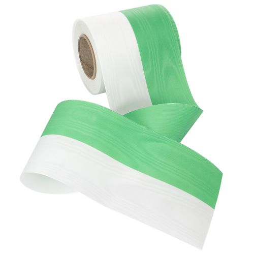 Ruban moiré vert et blanc pour couronne, 100 mm x 25 m - ruban national, bordure en taffetas, ruban à nœud, ruban décoratif | Floristik24.fr