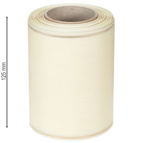 Article Ruban crème pour couronne, bord doré, en satin fin, 125 mm de large, 25 m de long - Imperméable, idéal pour l'impression numérique et respectueux de l'environnement