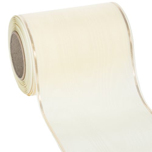 Floristik24 Ruban crème pour couronne, bord doré, en satin fin, 125 mm de large, 25 m de long - Imperméable, idéal pour l'impression numérique et respectueux de l'environnement