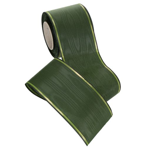 Article Ruban vert foncé pour couronnes, bordé d'or, 75 mm de large, 25 m de long - Idéal pour les décorations funéraires et l'art floral