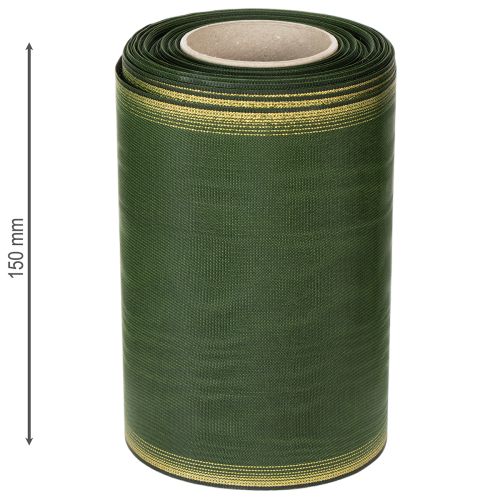 Article Ruban moiré pour couronne, 150 mm, vert foncé bordé de perles dorées, tissage taffetas, rouleau de 25 m pour la décoration et le design