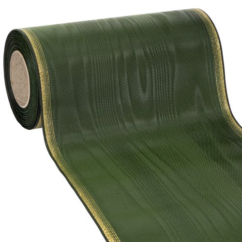 Floristik24 Ruban moiré pour couronne, 200 mm, vert foncé, bord perlé et tissage taffetas - ruban décoratif pour les célébrations et les compositions florales funéraires, 25 m
