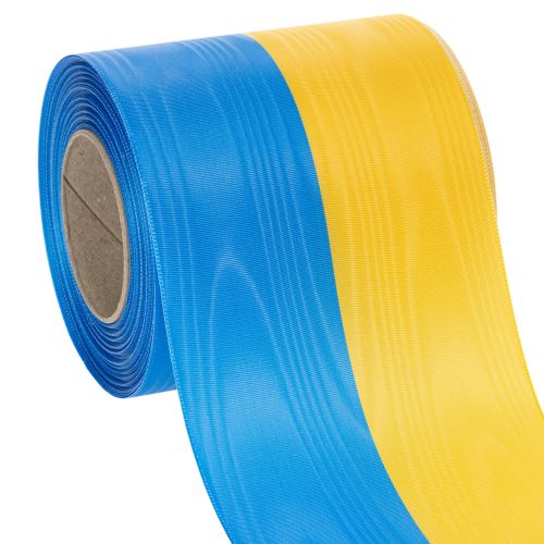 Article Ruban moiré bleu et jaune en forme de couronne, 100 mm, ruban national, ruban de club, ruban décoratif, ruban de deuil festif, acétate