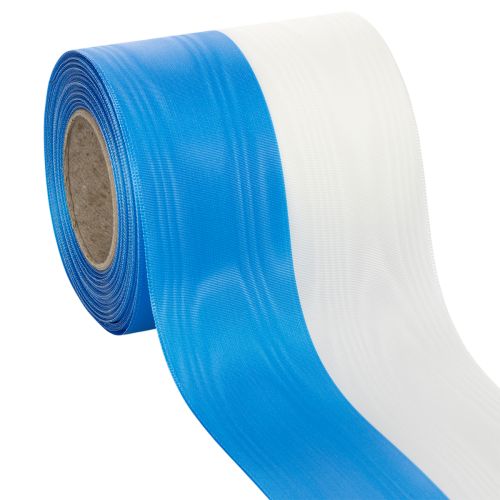 Article Ruban décoratif en taffetas bleu et blanc à motif couronne, 100 mm