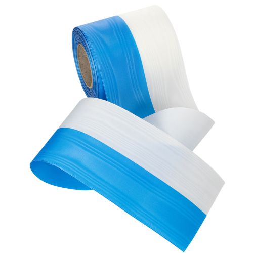Article Ruban décoratif en taffetas bleu et blanc à motif couronne, 100 mm