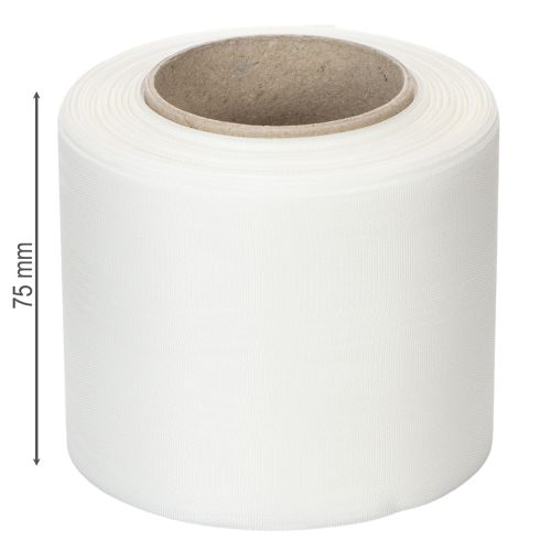 Ruban blanc pour couronne, de haute qualité, 75 mm x 25 m - ruban décoratif pour l'art floral et les services funéraires, idéal pour l'impression. | Floristik24.fr