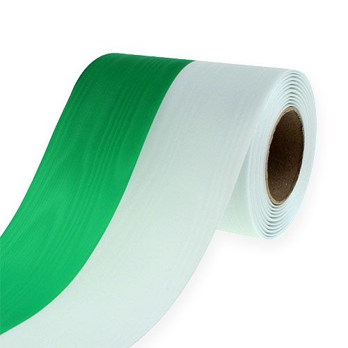 Floristik24 Rubans pour couronnes Moiré vert-blanc 100mm 25m
