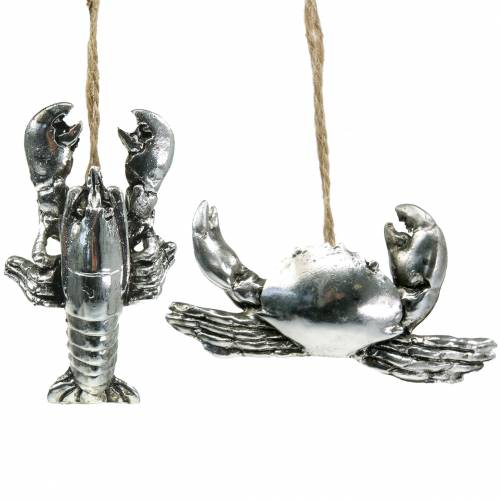 Floristik24 Déco crabe et homard à suspendre argent antique 9cm 2pcs