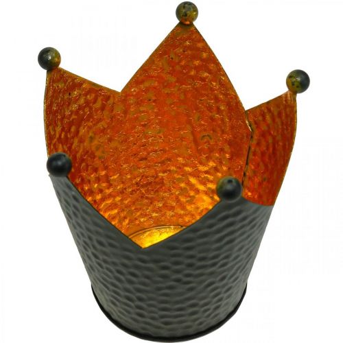Floristik24 Photophore couronne décor métal noir doré H11cm
