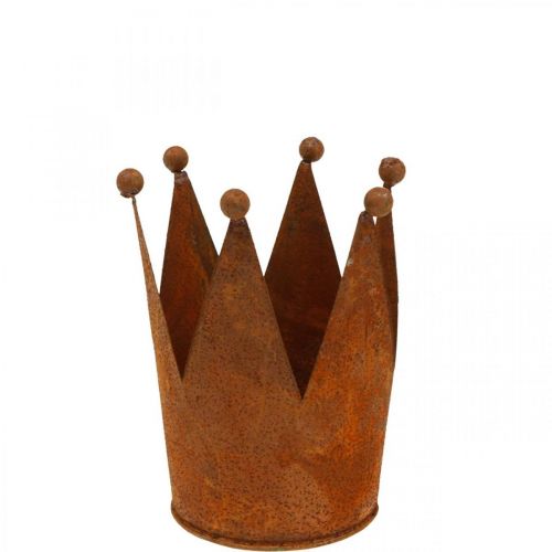 Couronne en métal, décor rouille à planter, patine Ø10,5 cm H13,5 cm