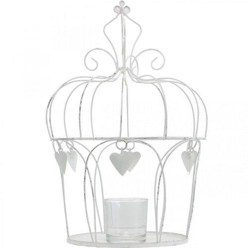 Article Couronne décor coeur, photophore, shabby chic blanc Ø19cm H28.5cm