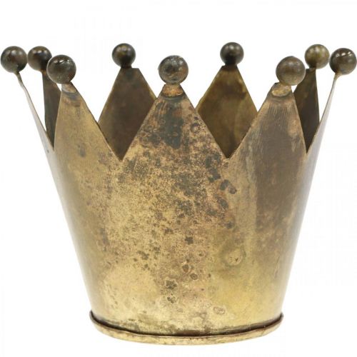 Article Photophore couronne métal laiton aspect vieilli Ø10cm H8cm