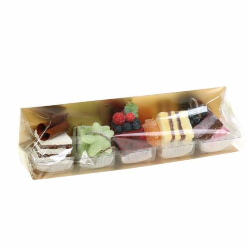 Floristik24 Morceaux de gâteau artificiels triés 4×4cm 5 pcs
