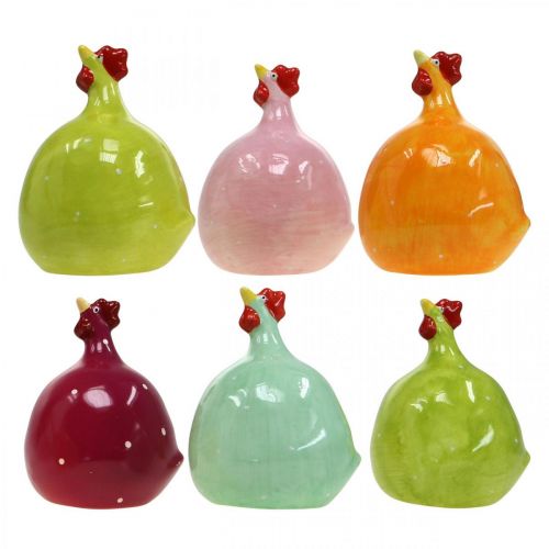 Floristik24 Poulet Décoratif en Céramique, Décoration de Pâques Poulet Amusant H10.5cm Assortiment de 6pcs