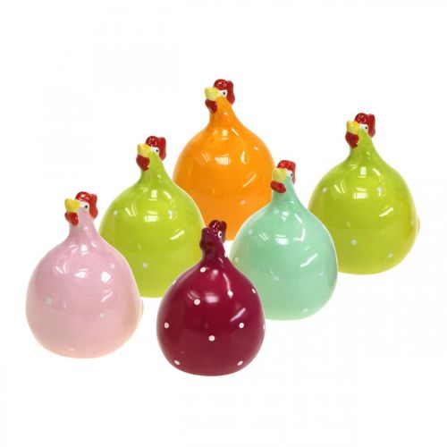 Floristik24 Figurine décorative en céramique poulet déco Pâques coloré assorti H6cm 6 pièces