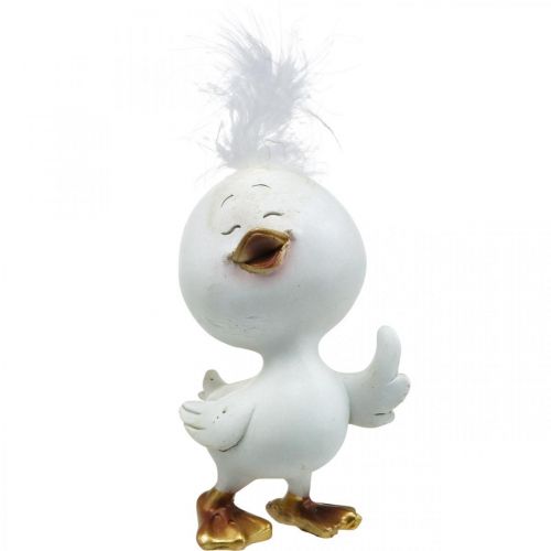 Floristik24 Joyeuses Pâques poussin, canard avec plume, décoration de Pâques poussin blanc, doré H14cm