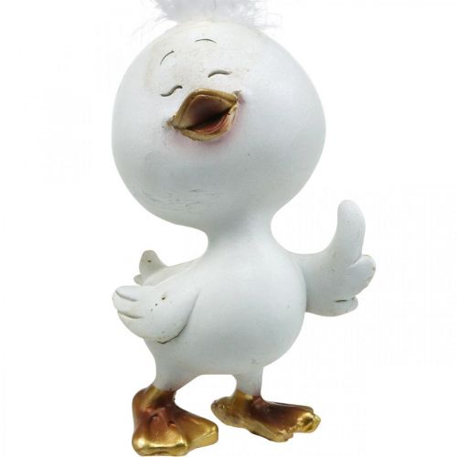 Article Joyeuses Pâques poussin, canard avec plume, décoration de Pâques poussin blanc, doré H14cm