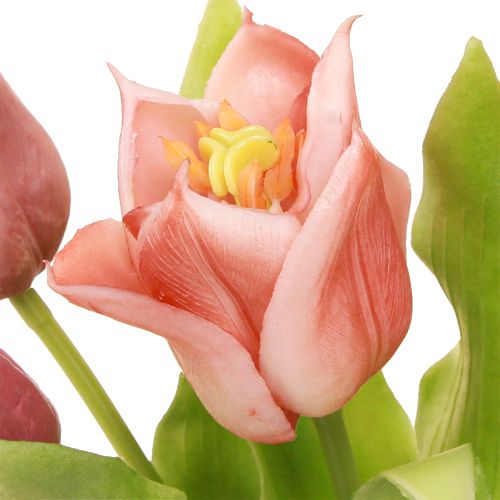 Article Couronne de fleurs artificielles Tulipes Violet Rose 7 pièces en bouquet 34 cm