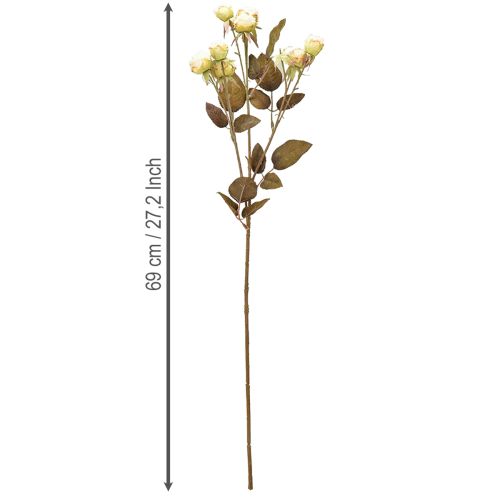 Article Roses artificielles fanées Drylook 9 pétales crème 69cm