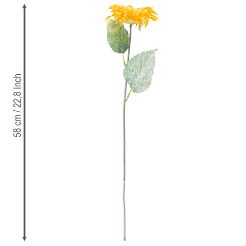 Article Tournesol artificiel décoratif avec feuilles jaunes 58 cm, lot de 4