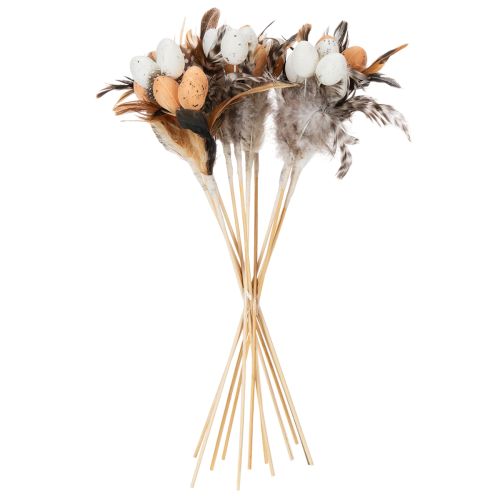 Article Œufs de caille artificiels, plumes décoratives sur bâtonnet, 36 cm, lot de 12