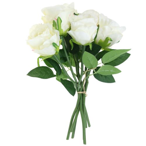 Roses artificielles en bouquet blanc 30cm 8 pcs | Floristik24.fr