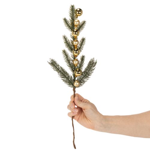 Branche de sapin artificielle avec mini boules de Noël dorées, 46 cm, 2 pièces | Floristik24.fr