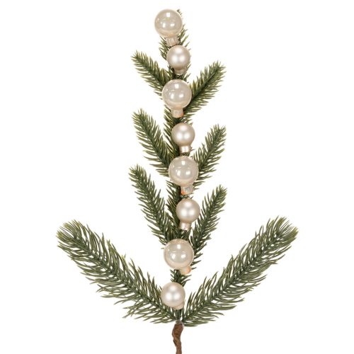 Branche de sapin artificielle avec mini boules de Noël blanches et champagne, 46 cm, lot de 2