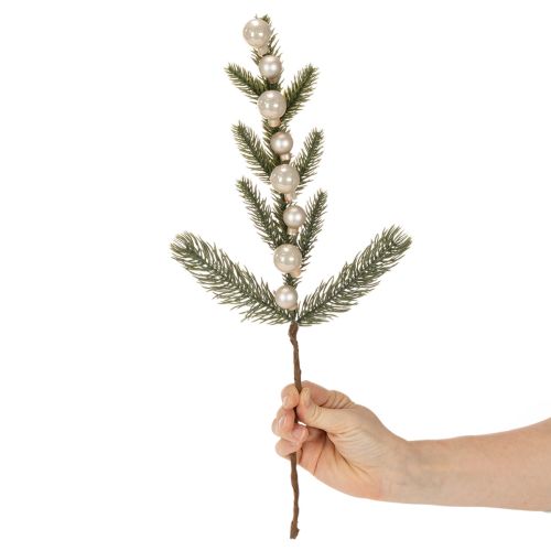 Article Branche de sapin artificielle avec mini boules de Noël blanches et champagne, 46 cm, lot de 2