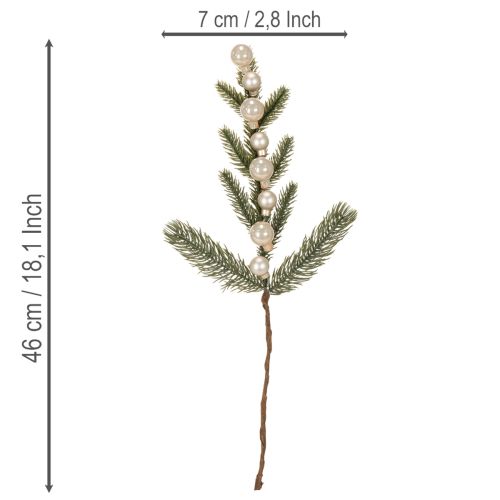 Branche de sapin artificielle avec mini boules de Noël blanches, 46 cm, 2 pièces | Floristik24.fr