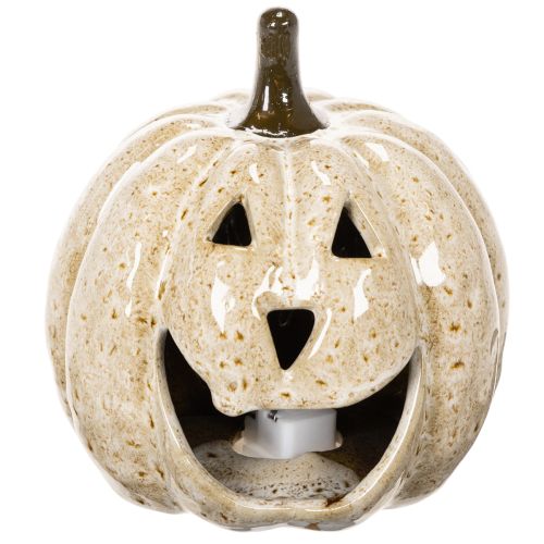 Citrouille décorative en céramique avec LED et visage souriant 13 cm | Floristik24.fr