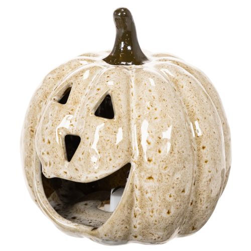 Citrouille décorative en céramique avec LED et visage souriant 13 cm | Floristik24.fr