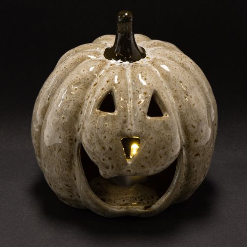 Citrouille décorative en céramique avec LED et visage souriant 13 cm | Floristik24.fr