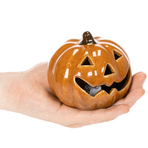 Citrouille décorative en céramique LED orange 10 cm pour Halloween | Floristik24.fr