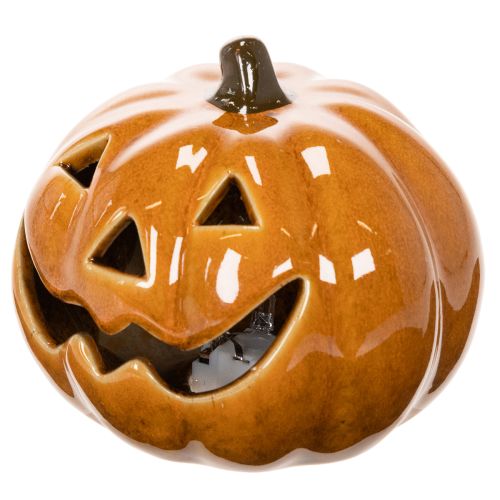 Citrouille décorative en céramique LED orange 10 cm pour Halloween | Floristik24.fr