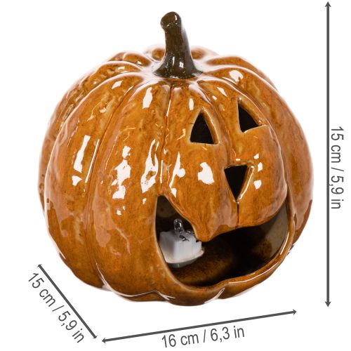 Citrouille décorative en céramique 15 cm avec éclairage LED pour Halloween | Floristik24.fr